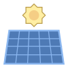 Solar Panels - Tethys Energy Icon of a solar panel with sun