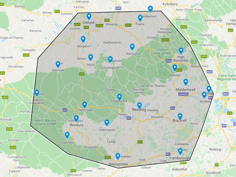 Map of Reading & Berkshire - Tethys Energy's Service Area Coverage